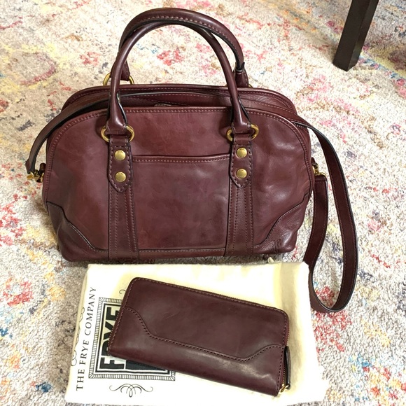 Frye Handbags - Wine Melissa Domed Satchel & Zip Wallet Set